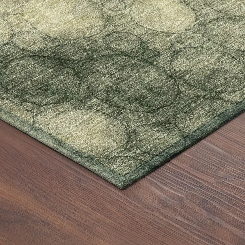 8' Artichoke Green And Wheat Round Abstract Washable Indoor Outdoor Area Rug Photo 8