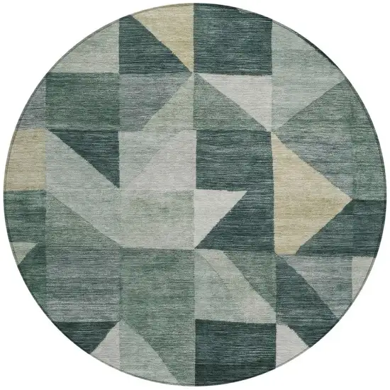8' Artichoke Green And Wheat Round Geometric Washable Indoor Outdoor Area Rug Photo 3