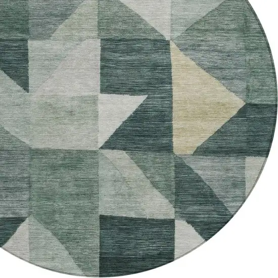 8' Artichoke Green And Wheat Round Geometric Washable Indoor Outdoor Area Rug Photo 2