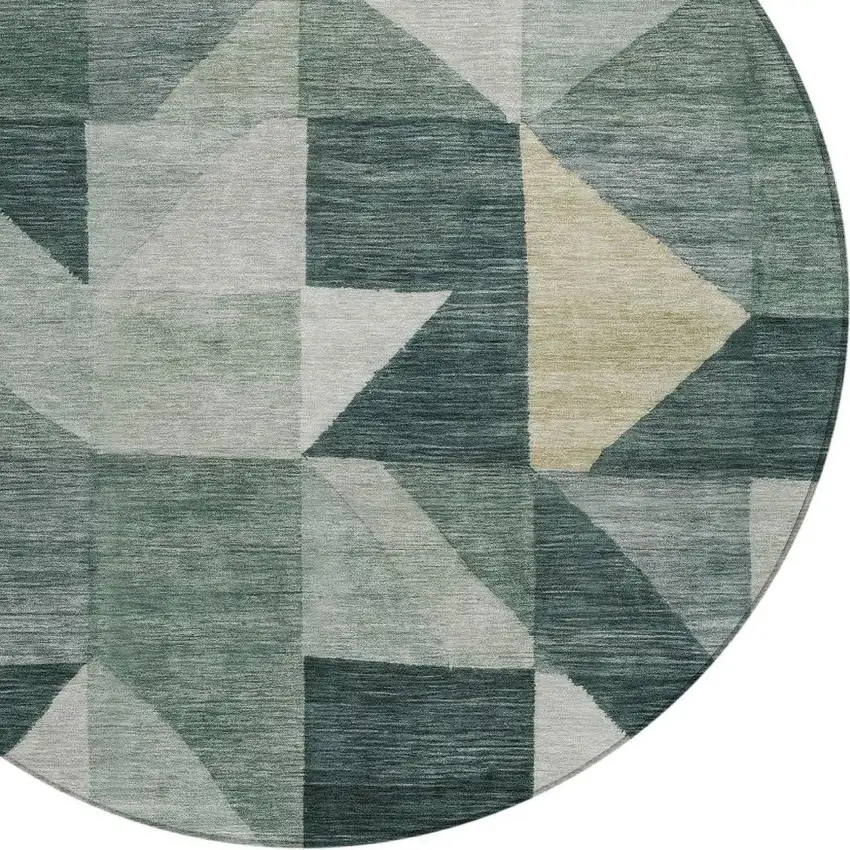 8' Artichoke Green And Wheat Round Geometric Washable Indoor Outdoor Area Rug Photo 2