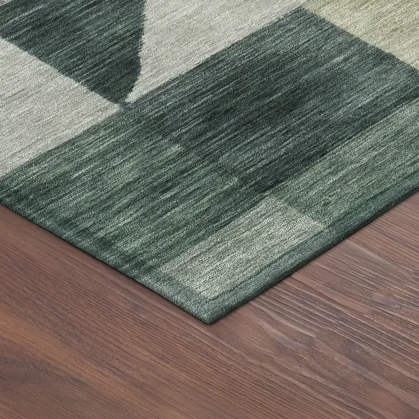 8' Artichoke Green And Wheat Round Geometric Washable Indoor Outdoor Area Rug Photo 8