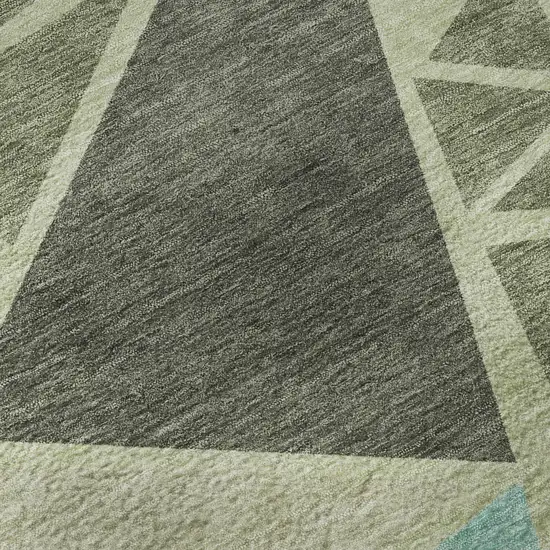8' Artichoke Green Aqua And Ivory Geometric Washable Round Rug With UV Protection Photo 8