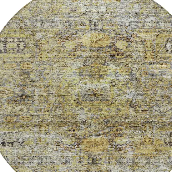 8' Artichoke Green Beige And Black Round Floral Washable Indoor Outdoor Area Rug Photo 5
