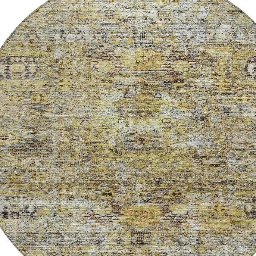 8' Artichoke Green Beige And Black Round Floral Washable Indoor Outdoor Area Rug Photo 5