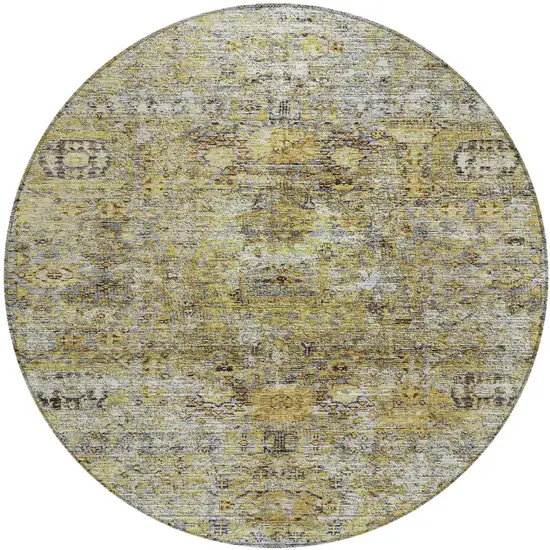 8' Artichoke Green Beige And Black Round Floral Washable Indoor Outdoor Area Rug Photo 2