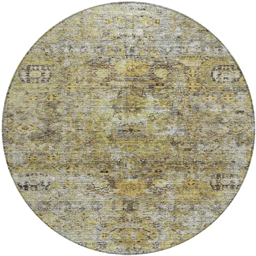 8' Artichoke Green Beige And Black Round Floral Washable Indoor Outdoor Area Rug Photo 2
