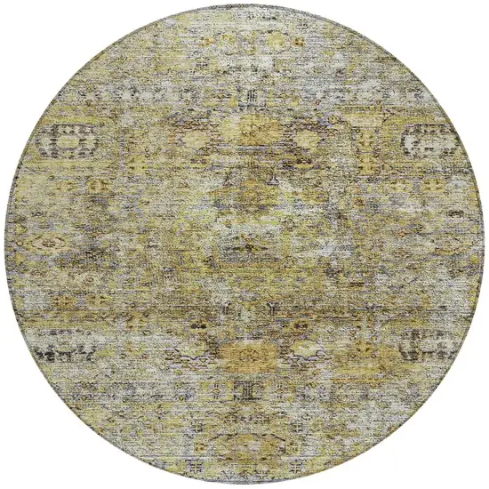 8' Artichoke Green Beige And Black Round Floral Washable Indoor Outdoor Area Rug Photo 6