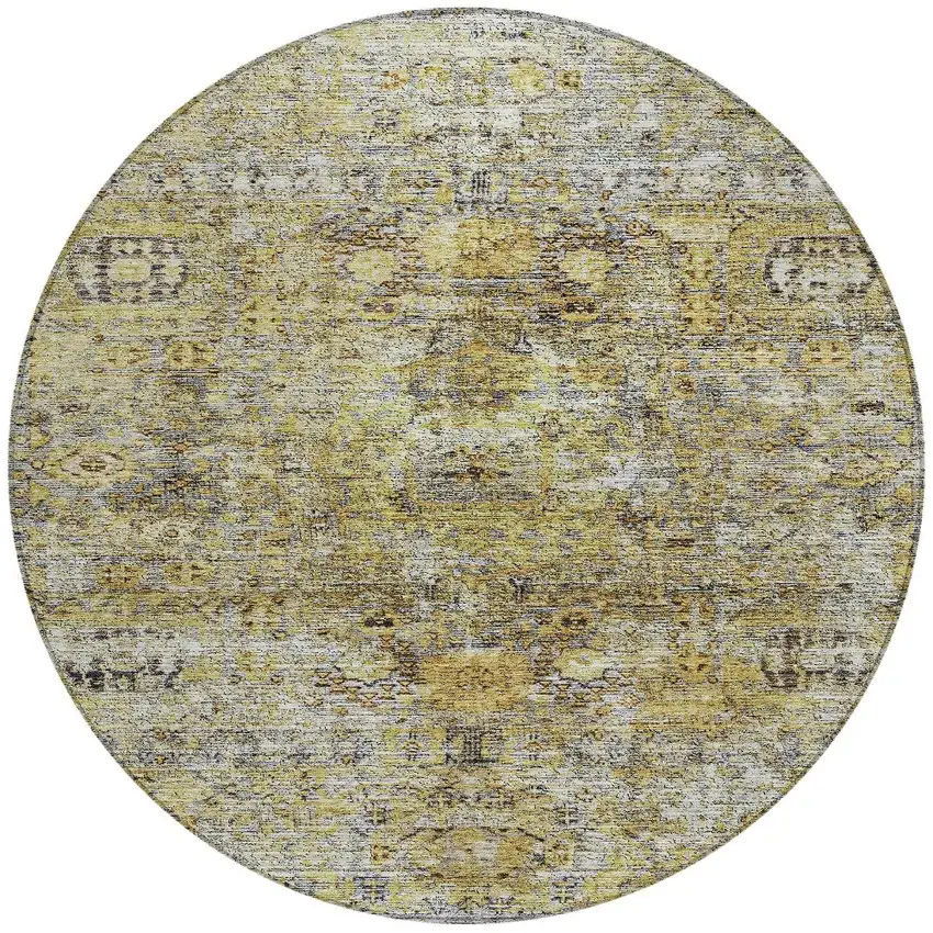 8' Artichoke Green Beige And Black Round Floral Washable Indoor Outdoor Area Rug Photo 6