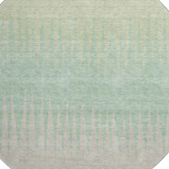 8' Artichoke Green Beige And Brown Striped Washable Round Rug With UV Protection Photo 3