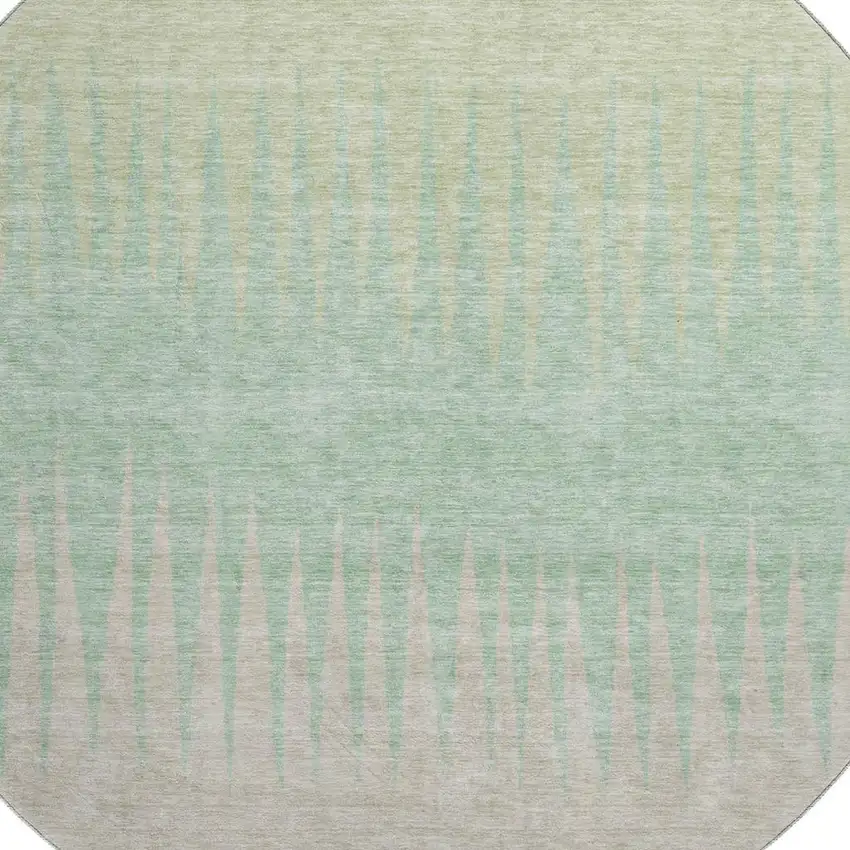 8' Artichoke Green Beige And Brown Striped Washable Round Rug With UV Protection Photo 3