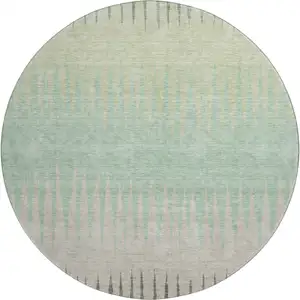 Photo of 8' Artichoke Green Beige And Brown Striped Washable Round Rug With UV Protection