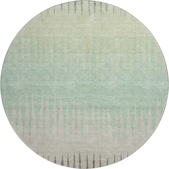 8' Artichoke Green Beige And Brown Striped Washable Round Rug With UV Protection Photo 1