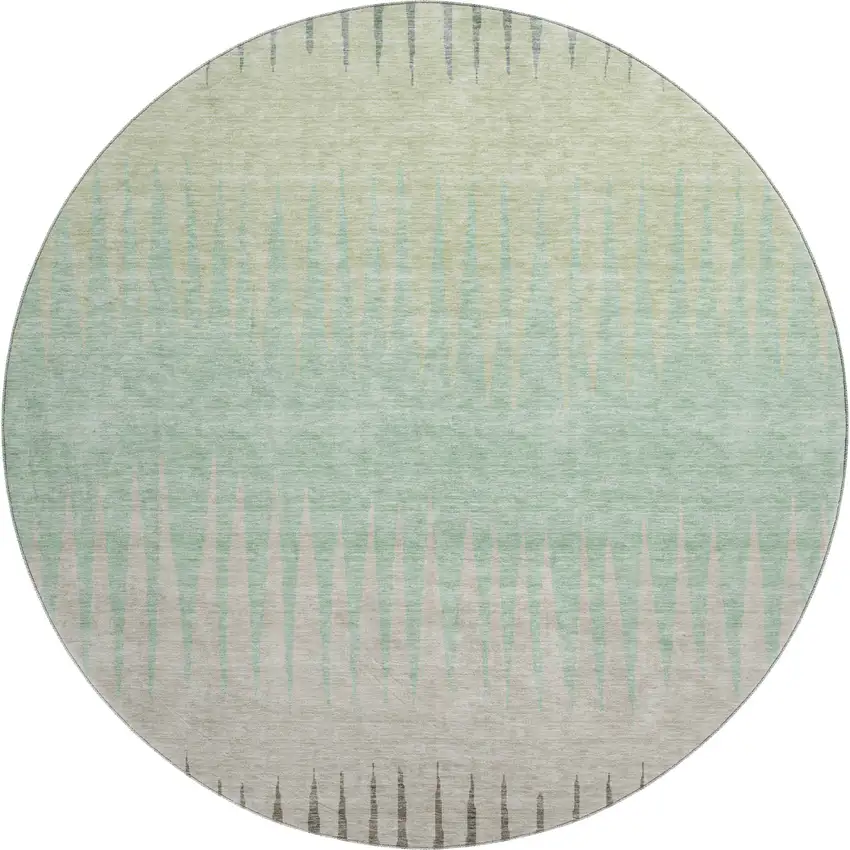 8' Artichoke Green Beige And Brown Striped Washable Round Rug With UV Protection Photo 1