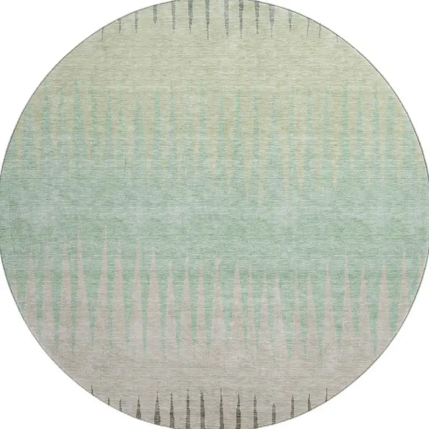 8' Artichoke Green Beige And Brown Striped Washable Round Rug With UV Protection Photo 4