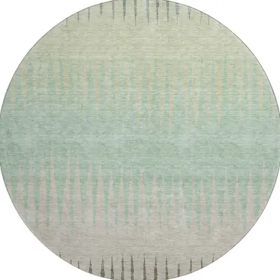 8' Artichoke Green Beige And Brown Striped Washable Round Rug With UV Protection Photo 4