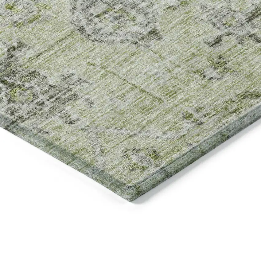 8' Artichoke Green Beige And Gray Round Damask Washable Indoor Outdoor Area Rug Photo 4