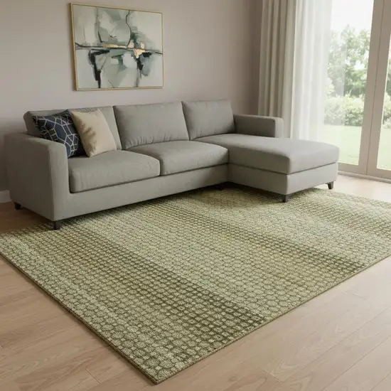 8' Artichoke Green Beige And Gray Striped Washable Area Rug With UV Protection Photo 2