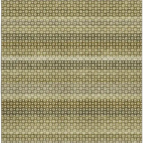 8' Artichoke Green Beige And Gray Striped Washable Area Rug With UV Protection Photo 3
