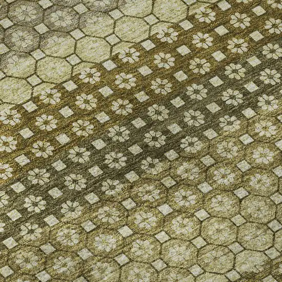 8' Artichoke Green Beige And Gray Striped Washable Area Rug With UV Protection Photo 9