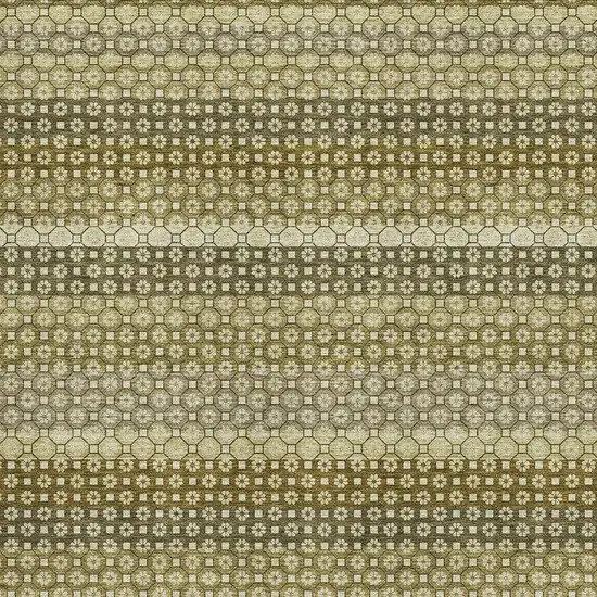 8' Artichoke Green Beige And Gray Striped Washable Area Rug With UV Protection Photo 2