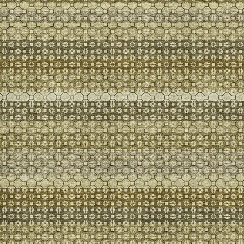 8' Artichoke Green Beige And Gray Striped Washable Area Rug With UV Protection Photo 2