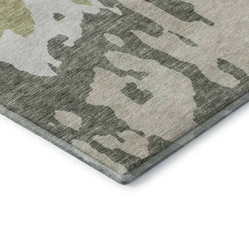 8' Artichoke Green Beige And Ivory Abstract Washable Round Rug With UV Protection Photo 6