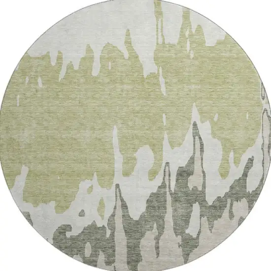 8' Artichoke Green Beige And Ivory Abstract Washable Round Rug With UV Protection Photo 2