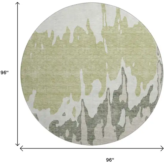 8' Artichoke Green Beige And Ivory Abstract Washable Round Rug With UV Protection Photo 9