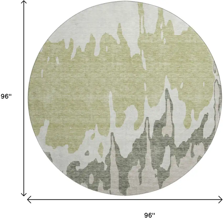8' Artichoke Green Beige And Ivory Abstract Washable Round Rug With UV Protection Photo 9