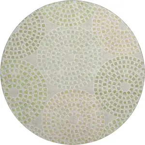 Photo of 8' Artichoke Green Beige And Ivory Geometric Washable Round Rug With UV Protection