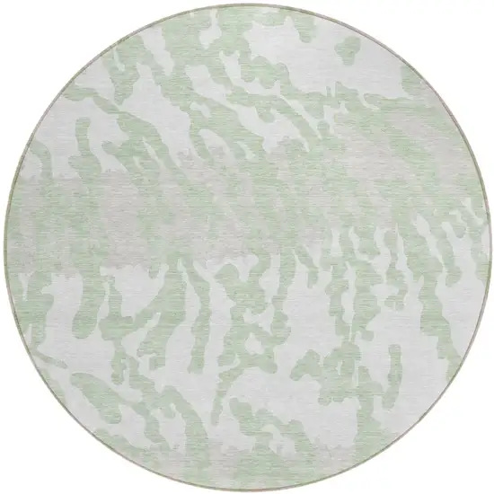 8' Artichoke Green Beige And Ivory Round Animal Print Washable Indoor Outdoor Area Rug Photo 2