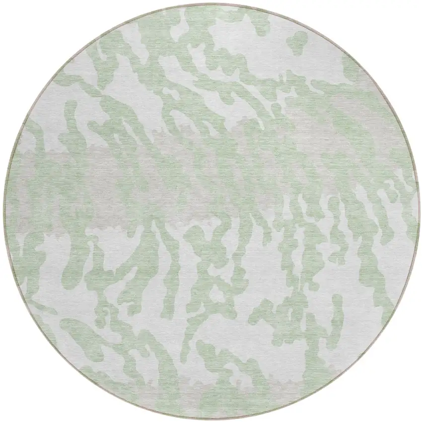 8' Artichoke Green Beige And Ivory Round Animal Print Washable Indoor Outdoor Area Rug Photo 2
