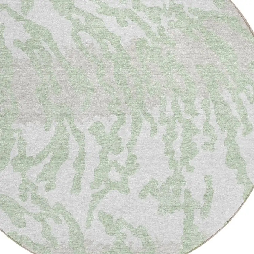8' Artichoke Green Beige And Ivory Round Animal Print Washable Indoor Outdoor Area Rug Photo 4