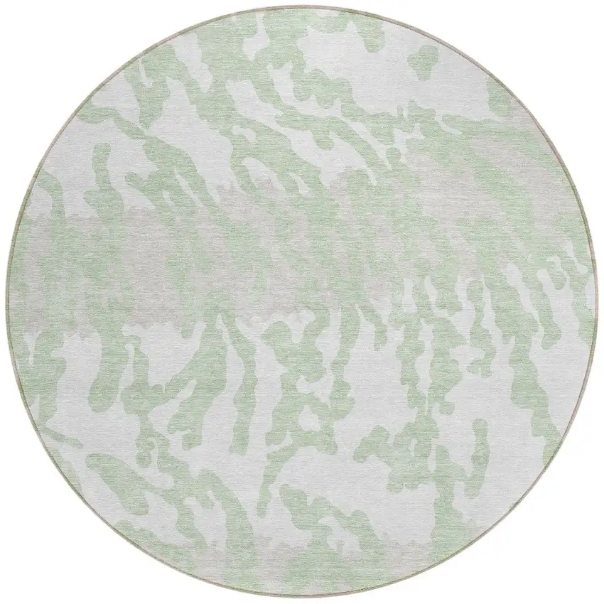 8' Artichoke Green Beige And Ivory Round Animal Print Washable Indoor Outdoor Area Rug Photo 5