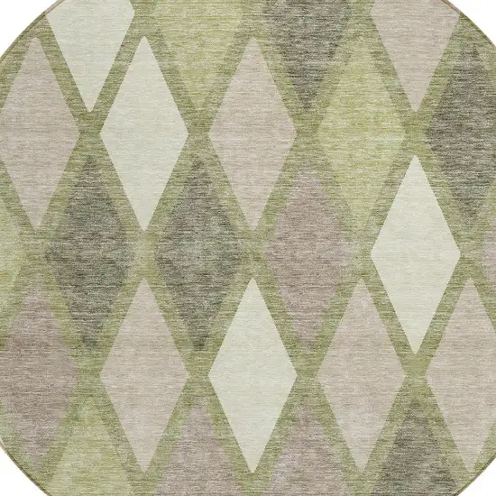 8' Artichoke Green Beige And Ivory Round Geometric Washable Indoor Outdoor Area Rug Photo 4
