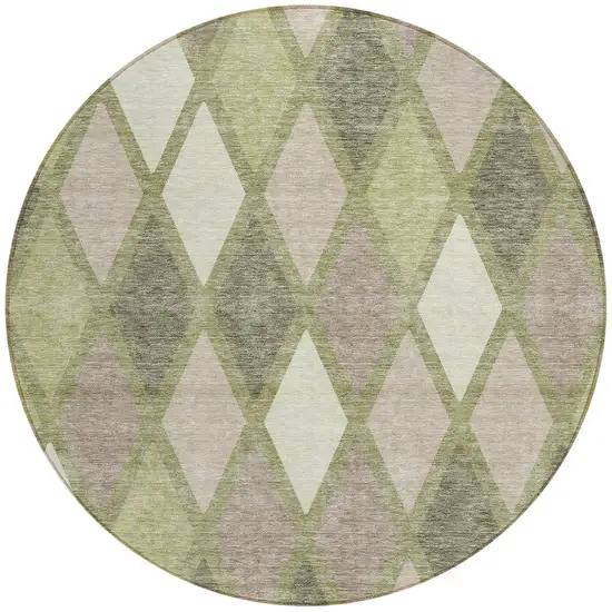 8' Artichoke Green Beige And Ivory Round Geometric Washable Indoor Outdoor Area Rug Photo 5