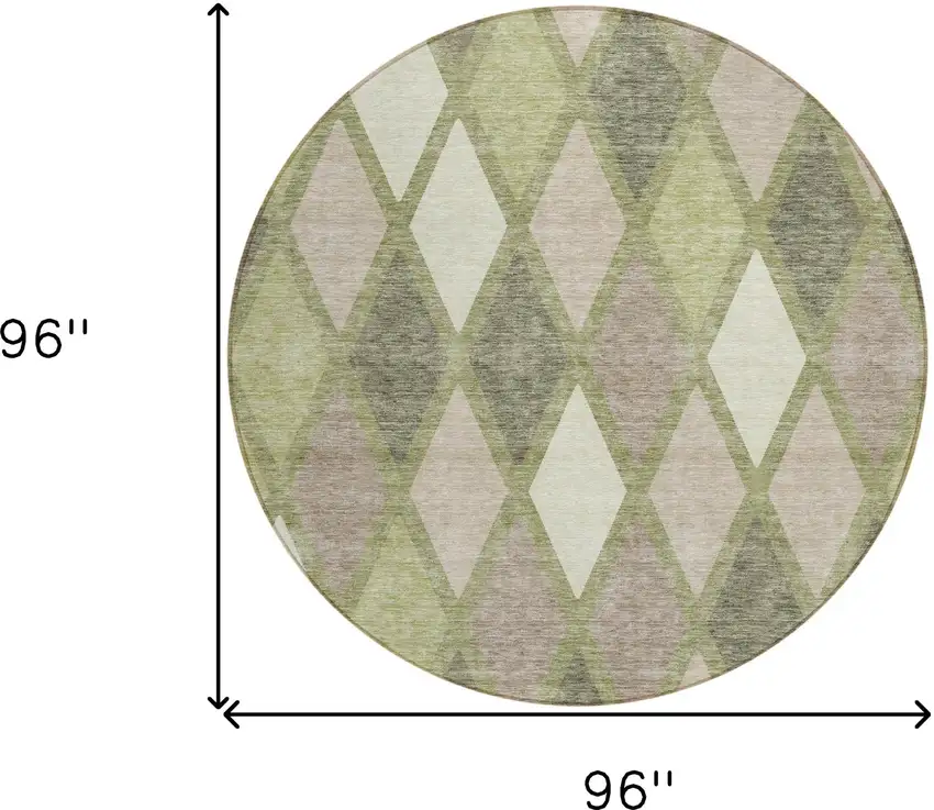 8' Artichoke Green Beige And Ivory Round Geometric Washable Indoor Outdoor Area Rug Photo 3