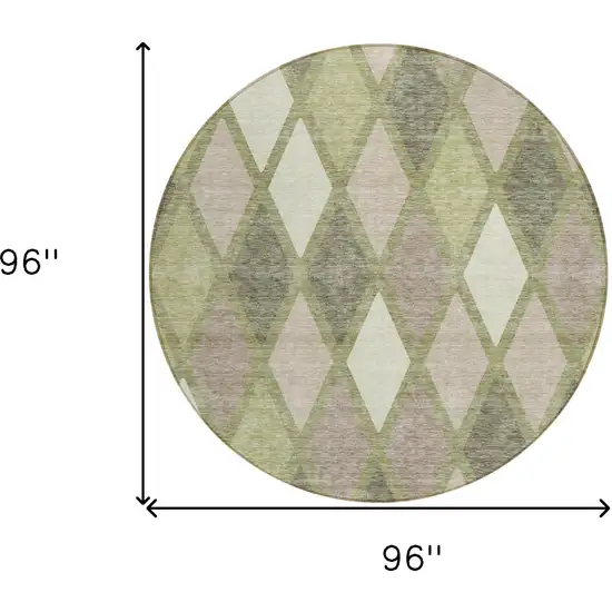 8' Artichoke Green Beige And Ivory Round Geometric Washable Indoor Outdoor Area Rug Photo 3
