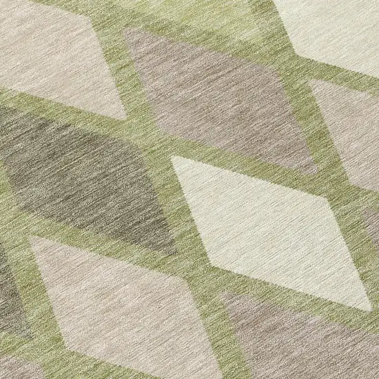 8' Artichoke Green Beige And Ivory Round Geometric Washable Indoor Outdoor Area Rug Photo 8