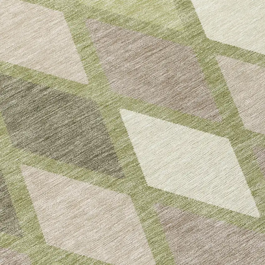 8' Artichoke Green Beige And Ivory Round Geometric Washable Indoor Outdoor Area Rug Photo 8