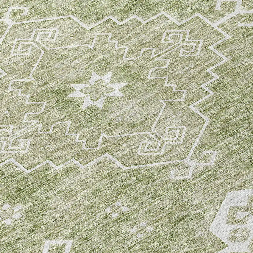 8' Artichoke Green Beige And Ivory Round Medallion Washable Indoor Outdoor Area Rug Photo 8