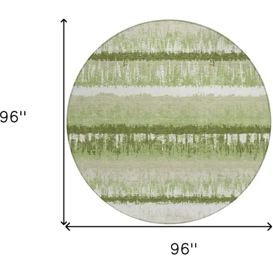8' Artichoke Green Beige And Ivory Round Striped Washable Indoor Outdoor Area Rug Photo 3
