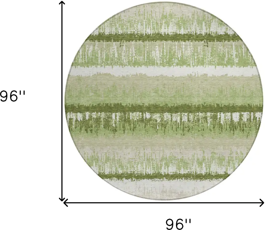 8' Artichoke Green Beige And Ivory Round Striped Washable Indoor Outdoor Area Rug Photo 3