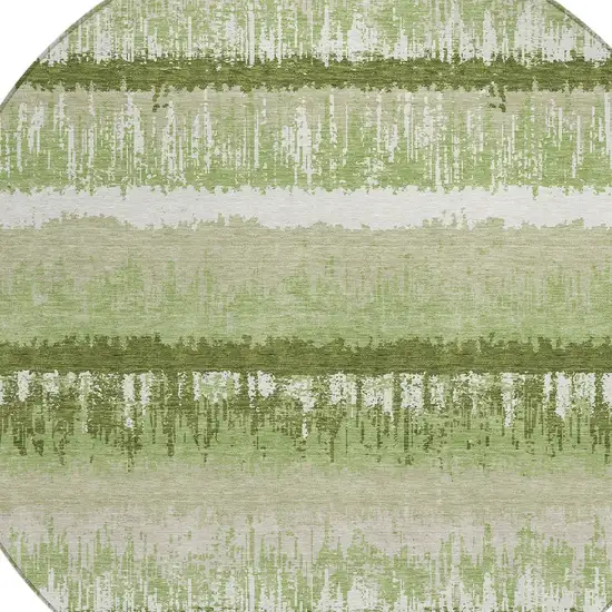 8' Artichoke Green Beige And Ivory Round Striped Washable Indoor Outdoor Area Rug Photo 4
