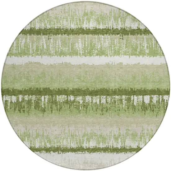8' Artichoke Green Beige And Ivory Round Striped Washable Indoor Outdoor Area Rug Photo 2