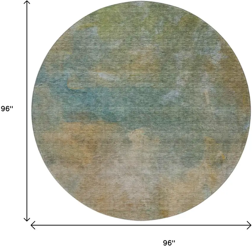 8' Artichoke Green Beige And Teal Abstract Washable Round Rug With UV Protection Photo 9