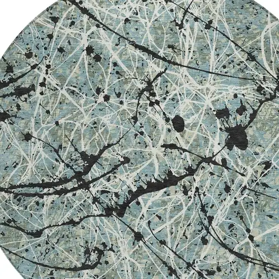 8' Artichoke Green Black And Ivory Round Abstract Washable Indoor Outdoor Area Rug Photo 2