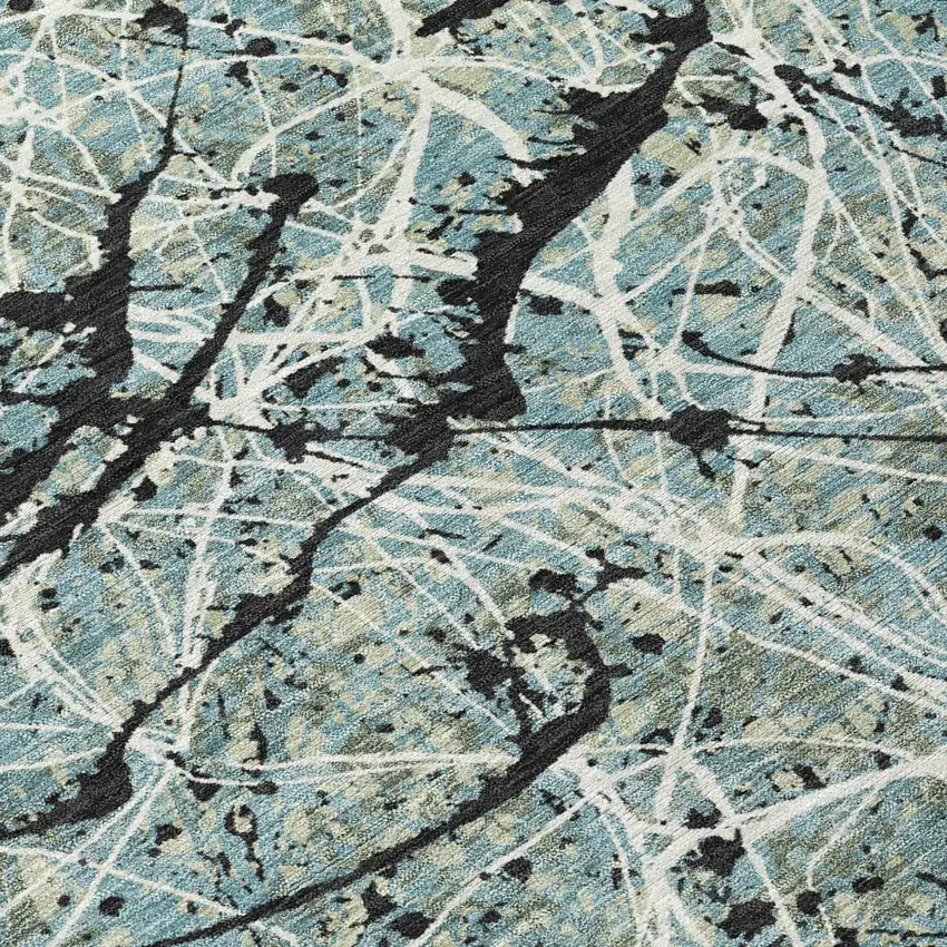 8' Artichoke Green Black And Ivory Round Abstract Washable Indoor Outdoor Area Rug Photo 9