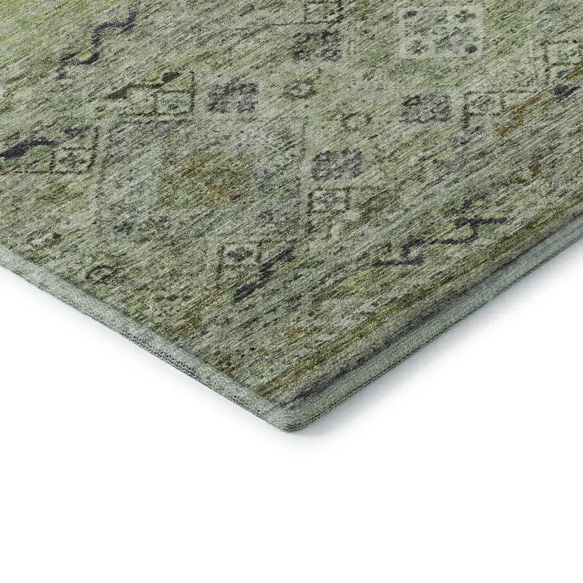 8' Artichoke Green Blue And Beige Abstract Geometric Washable Round Rug With UV Protection Photo 6