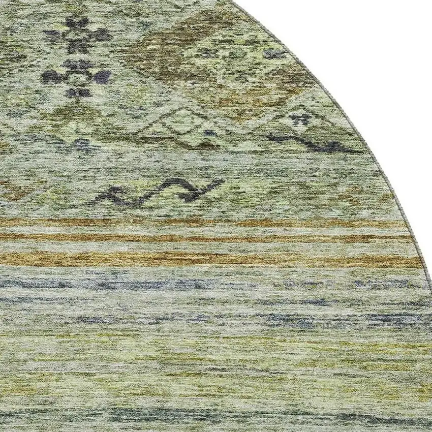 8' Artichoke Green Blue And Beige Abstract Geometric Washable Round Rug With UV Protection Photo 2